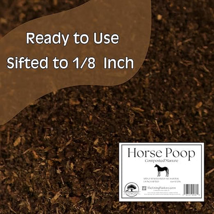 Horse Poop, 100% Natural Aged Unpasteurized Composted Manure and Sifted Premium Garden Soil Amendment for Plants, Compost Tea and Mushroom Substrate