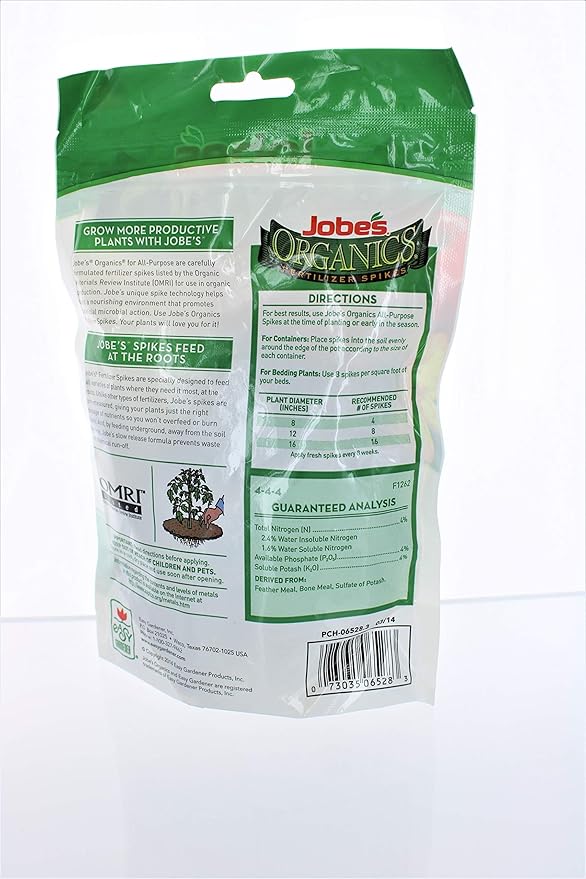 Jobes 06528 Organics All Purpose Fertilizer Spikes 4-4-4 50 Count
