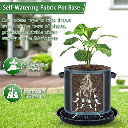 4 Pack 14'' Self-Watering Fabric Pot Base - Auto-Irrigation System Plant Saucer for 5 Gallon Fabric Pot, Auto Watering Plant Water Tray Self Watering System for Indoor Greenhouse Grow Tent Garden