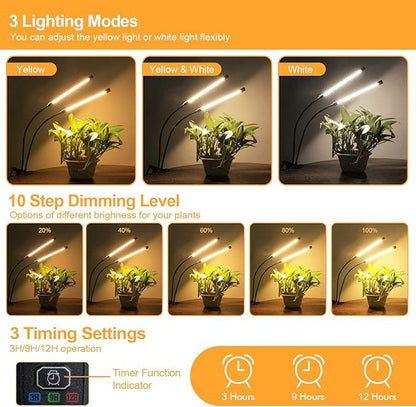 bseah Grow Light Plant Light Indoor Plants, Full Spectrum Clip Plant Growing Lamp, 10-Level Dimmable, Auto ON & Off Timer (2 Pack)