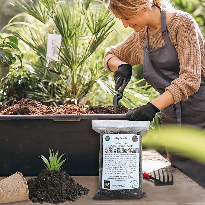 All Purpose Indoor Houseplant Potting Soil Mix Peat Moss & Perlite (3 Cups / 1 Quart)- Ivy, Crotons, Peace Lily, Spider Plants etc...from Baby Violets