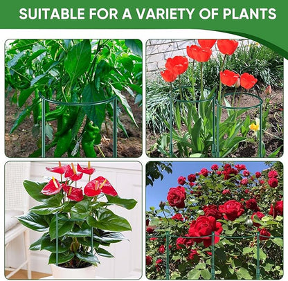 12 Pack 32 or 16 inch Adjustable Plant Support Stakes, Heavy-Duty Half Round Peony Support, Garden Plant Stakes Cage for Outdoor Plants, Peony, Tomato, Hydrangea, (16In Support +16In Extension Tubes)