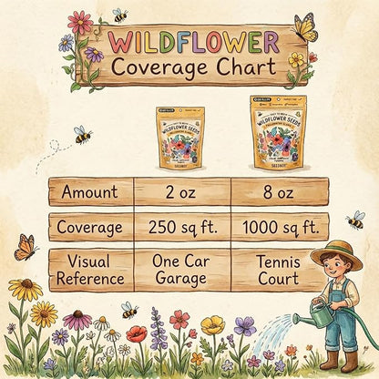 Seedboy Wildflowers for Pollinators Seed Mix – 8 oz Bulk Wildflower Seeds - 160,000+ Non-GMO Annual and Perennial Seeds for Bees Butterflies Hummingbirds – 47 Varieties Wild Flowers for Planting (8oz)