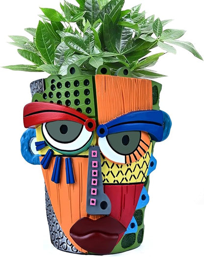 Abstract Face Planter Pots for Plants,Hand-Painted Colorful Flower Pots with Drainage, Indoor Outdoor Garden Decor Gift(Modern,Large)