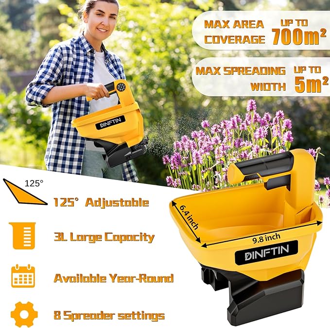 Battery Operated Spreader Compatible for Dewalt 20V/60V Li-ion Battery, Seed Spreader Handheld Available Year-Round, Grass Seeds, Rock Salt and De-icer Out-Doors (Battery not Included)