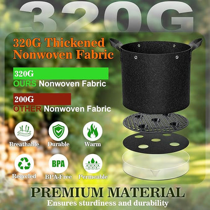 5 Pack 5 Gallon Self-Watering Grow Bags, Thick Nonwoven Fabric Pots with Support Rings and Reinforced Handles, Self-Watering Planters with Bottom Reservoir for Tomatoes Peppers Potatoes and Vegetables