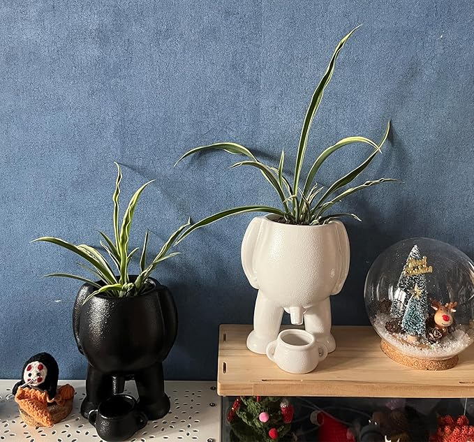 Creative Ceramic Human Shape Planter - Funny Penis Planter with Drainage, Stylish Peeing Pot for Indoor/Outdoor Piss Succulent Plant Pot, Gift for Father Friends Family, 5.4 Inches (White)