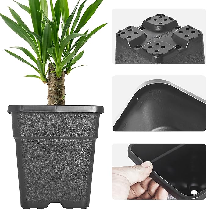 Square Planter Nursery Pots 9.77 Gallon Pots for Plants, Injection Molded Plastic Nursery Pots, Plant Container 9.77 Gal 10-Pack