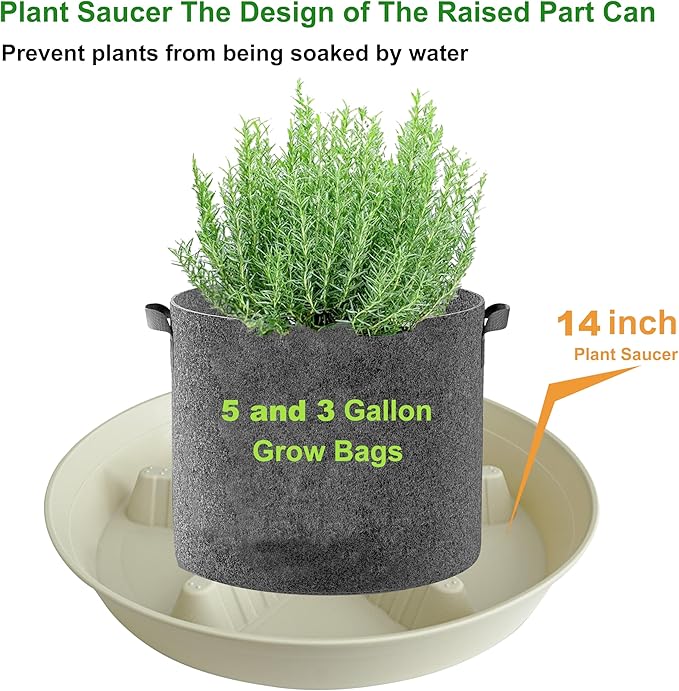 4 Pack Plant Saucer 14 inch, Plastic Plant Saucers for Indoors, Raised Middle Plant Trays for Pots, Water Tray for Plants, Plant Stand Water Catcher Tray, Pot Saucers for Plants