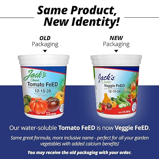 Jack's Classic 12-15-30 Veggie Feed Water-Soluble Fertilizer with Micronutrients, 1.5lbs, 2 Pack - Plant Growth and Abundant Fruit Set in Blooming Vegetable Plants