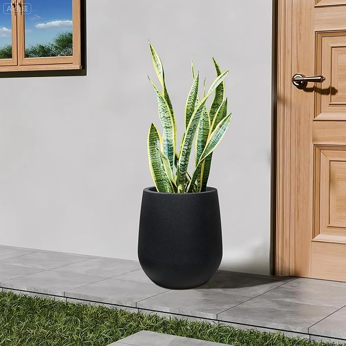 16.9 Inch Plastic Tall Planters for Outdoor Plants,Modern Black Round Tapered Flower Pot for Outdoor and Indoor Plants, Large Plant Pots with Drainage Holes and Rubber Plug for Home Garden Patio
