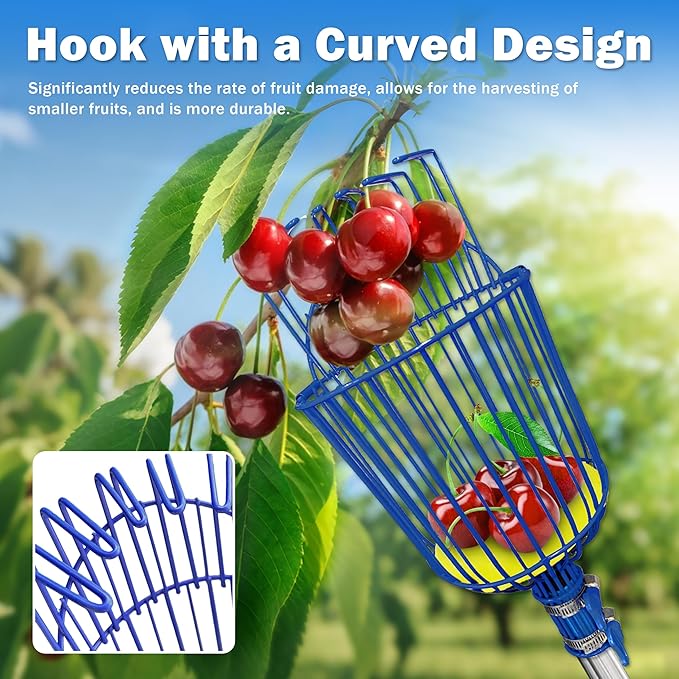Fruit Picker Upgraded Round Claws Can Reduce Fruit Damage Lengths from 5 to 13 Feet Fruit Picker Pole with Basket Telescoping Suitable for Cherry Lemon Pear Mango Trees and More (160inch)
