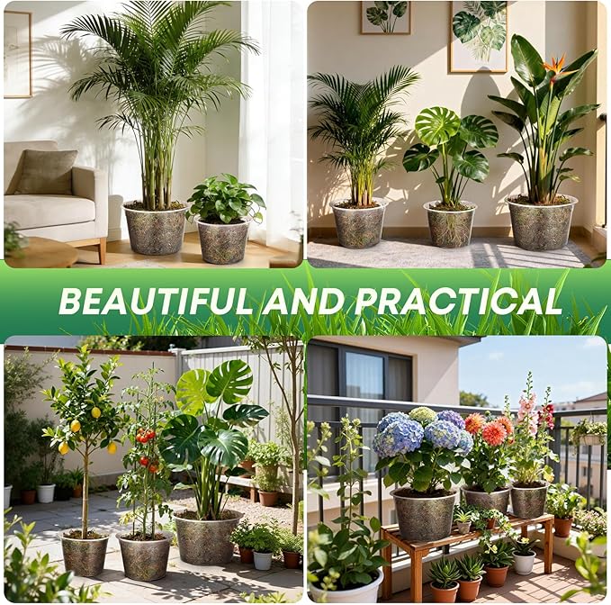 15 Pack 8/10/12 Inch Large Clear Nursery Pots with Drainage Hole, Plastic Plant Pots for Seedling Flower Vegetable, Indoor Outdoor Gardening, Used as Liner Inside Decorative Pot (8 10 12 inch)