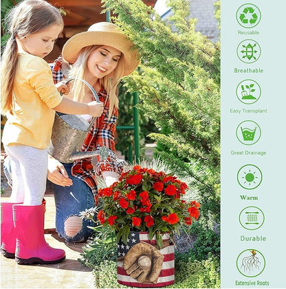 10 Gallon Vintage Baseball Bat Glove American Flag Breathable Grow Bags Heavy Duty Planter Pot Containers with Handles for Potato Tomato Fruits Flowers Vegetables