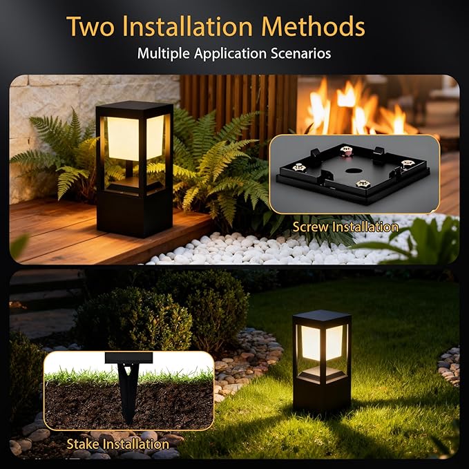 Solar Bollard Lights Outdoor, Premium Modern Led Landscape Pathway Lights Waterpoorf, Path Lighting for Garden Yard Walkway, 3CCT Seturable, Dusk to Dawn, Auto On/Off (4 Pack)