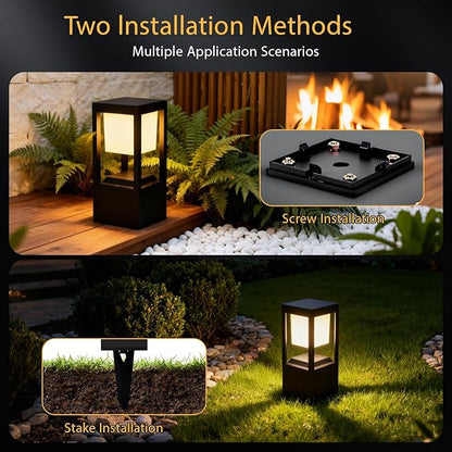 Solar Bollard Lights Outdoor, Premium Modern Led Landscape Pathway Lights Waterpoorf, Path Lighting for Garden Yard Walkway, 3CCT Seturable, Dusk to Dawn, Auto On/Off (2 Pack)