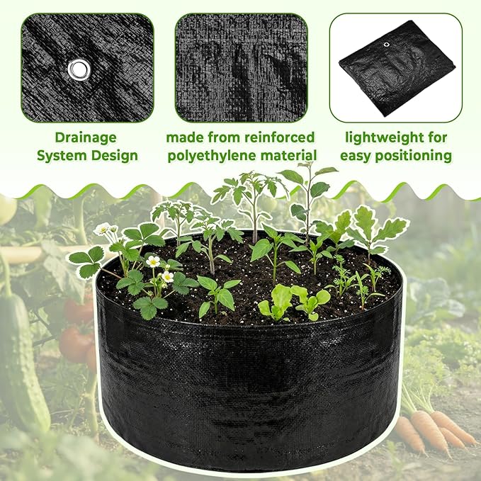 4 Pack 2 x 2 x 1 ft Round Fabric Galvanized Raised Garden Bed Liner Raised Garden Bed Liner Bag with Drainage Holes Heavy Duty Planter Pots Gardens Box for Outdoor Plants Growth Vegetables
