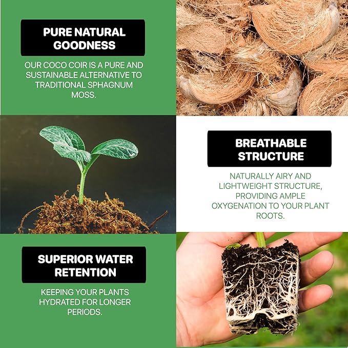 11lbs Premium Coco Coir Brick -100% Organic Coconut Coir for for Plants, Low EC & pH Balance, Natural Compressed Growing Medium, Coconut Core for Gardening Planting & Potting Soil Substrate