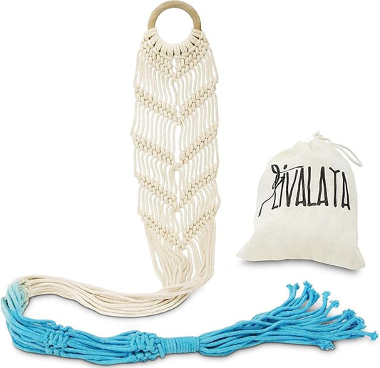 LIVALAYA Macrame Plant Hangers Wall Planter - Blue Ombre 48 Inch, for Indoor or Outdoor, 100% Cotton Rope Hanging Plant Holder with Tassel for Flower Pots and Succulents - Modern Boho Home Décor