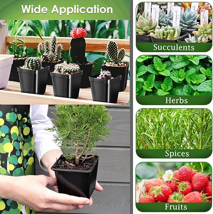 SUNPRO 100Pcs Square Nursery Pots 2.6 Inch Flexible Plastic Seedling Pots Small Plant Pot Thick Seed Starter Pot for Plants, Succulent, Flower with 60Pcs Plant Labels