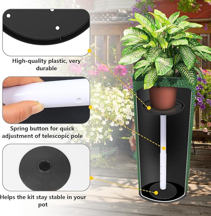Adjustable Height Planter Inserts for Large Pots, Portable Planter Filler Plant, Lift Inserts for Indoor Outdoor Tall Taper Flower Pot, (11-17” Rise, 6" Base, 8" or 10" Top) (Black, shorts)