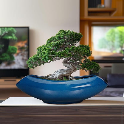 Bonsai Tree Pot 18 Inch - Ceramic Succulent Pots Large Bonsai Planter for Indoor Outdoor Plants Decorative Plant Pot with Drainage Hole Flower Pot for Home Garden Room Decor Blue