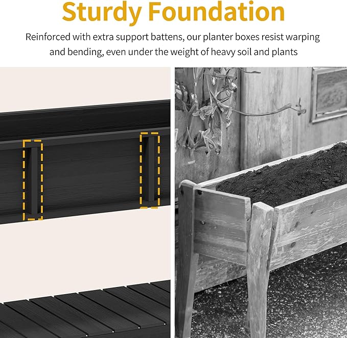 DWVO 47x18x3in Raised Garden Bed Outdoor HDPE with Legs and Lockable Wheels, Weather-Resistant Poly-Wood Elevated Planter Box, Double Tier Planters for Backyard Patio Balcony, Black