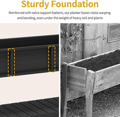DWVO 47x18x3in Raised Garden Bed Outdoor HDPE with Legs and Lockable Wheels, Weather-Resistant Poly-Wood Elevated Planter Box, Double Tier Planters for Backyard Patio Balcony, Black
