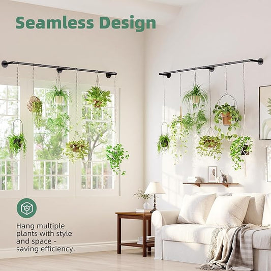 Plant Hanger Indoor Hanging Planters for Indoor Plants Hanging Plant Holder Window Plant Rod Black Metal Shelves 70.8 Inch 2PCS Pot not Included