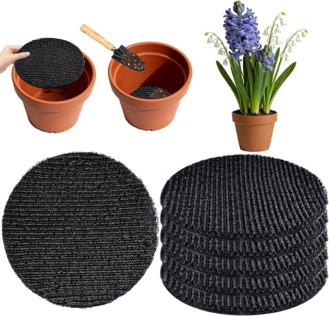 6Pcs Round Pot Mesh Drainage Discs Double Layer Plant Pot Hole Insert Pads Cutable Bonsai Pot Bottom Grid Mat Mesh Reusable for Indoor Outdoor Potted Plant Prevent Soil Loss Keep Roots Healthy 9inch