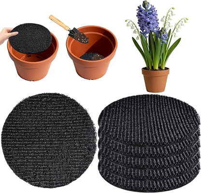 6Pcs Round Pot Mesh Drainage Discs Double Layer Plant Pot Hole Insert Pads Cutable Bonsai Pot Bottom Grid Mat Mesh Reusable for Indoor Outdoor Potted Plant Prevent Soil Loss Keep Roots Healthy 9inch