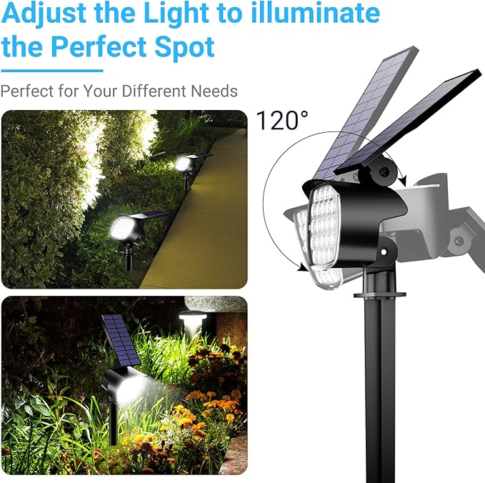 hyrion Solar Spot Light Outdoor Waterproof IP65, 23 LED 3 Lighting Modes Solar Powered Garden Lights Landscape Lighting for Yard,Tree Lawn, Pathway 4 Pack Cool White