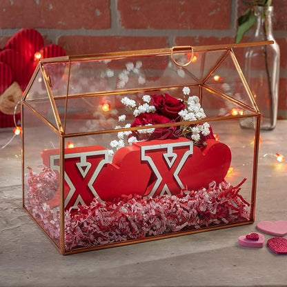 D'Eco Glass House Centerpiece (10x6x8)- Tabletop Planter Terrarium - Valentine's Day Home Decor & Wedding Letterbox - Fill with Succulents, Moss, Roses & Chocolates - Valentines Gift for Plant Lovers