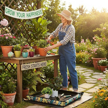 Plant Repotting Mat for Plants, Gardening Hand Tools for Gardeners, Oxford Printed Cloth, 29.5x29.5in(75x75cm)
