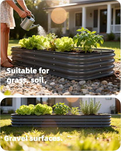 DaisyVibe Raised Garden Bed Kit, Planter Raised Garden Boxes Outdoor, Oval Large Metal Raised Garden Beds for Vegetables Flowers (White, 8ftx2ftx1ft)