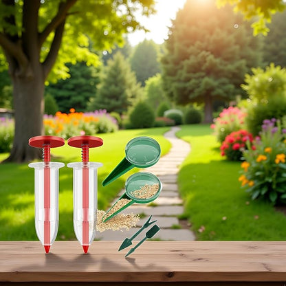 A Set of 2024 New Red Mini Seed Spreader,Mini Sowing Seed Dispenser for lawns,Handheld Seed Planter Tool,Manual Seedlings Dibber and Widger Set,Small Seed Sower for Tiny Seeds Gardening and Lawn Care