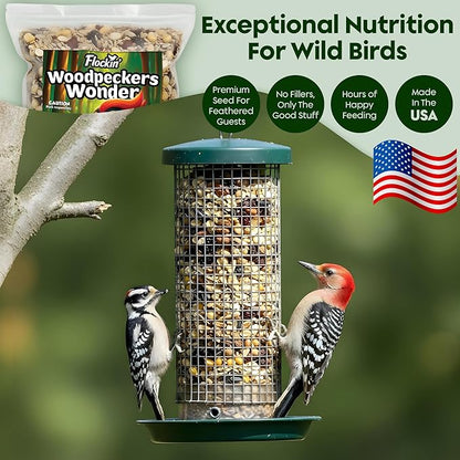 Woodpecker Bird Seeds for Outside Wild Birds - Premium Woodpecker Food with Sunflower Chips, Peanuts & Suet - Attract Woodpeckers & Songbirds - Bird Food for Outside Wild Birds - No Fillers (5LBS)