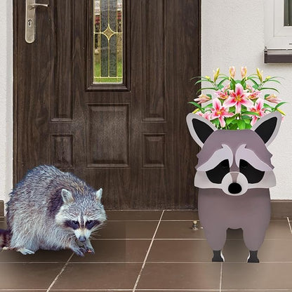 Raccoon Planter Plant Pots,Animal Flower Pot for Indoor/Outdoor,Small Cute PVC Animal Face Shape Plant Container Best for Home Office Garden Decoration Mom Gift