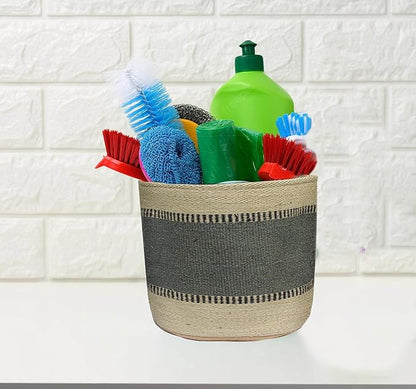 Sturdy Jute Planter Basket Modern Woven Basket for 8" Indoor Planters, 10” x 10” Storage Organizer Basket Rustic Home Decor, Storage Earth-friendly Cotton Planter (10x10 Inches, turquoise Stripe)