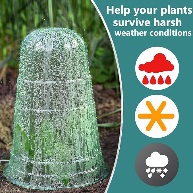 10 Pack Garden Cloches for Plants, Reusable Bell Plant Protector, Garden Protection from Animals Snails Birds Chickens Insect, 9.85" H X 7.3" D (Green)