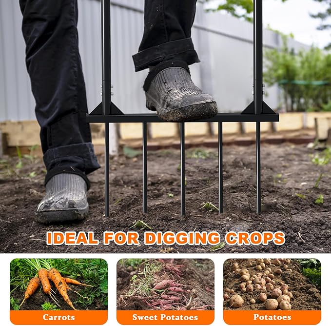 Broad Fork Garden Tool, Ergonomic Design - for Farms, Gardens, Vegetable plots, for Easy Turning of The Soil, Removal of Weeds, 5 Wide Fork Hand Cultivator Black