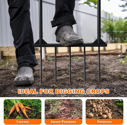 Broad Fork Garden Tool, Ergonomic Design - for Farms, Gardens, Vegetable plots, for Easy Turning of The Soil, Removal of Weeds, 5 Wide Fork Hand Cultivator Black