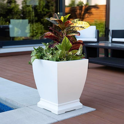 Mayne Inc. Acadia 18in Planter - White - 14.5in x 14.5in x 18in - Polyethylene Planter with Built-in Water Reservoir (5915-W)