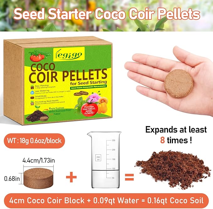Legigo 100 Pcs 40mm Coco Coir Pellets Seed Starter Soil Mix- Organic Coconut Coir Potting Soil Pods for Seedling, Coco Peat Soil Discs for Indoor & Outdoor Plants Bonsai Herbs Vegetables and Flowers
