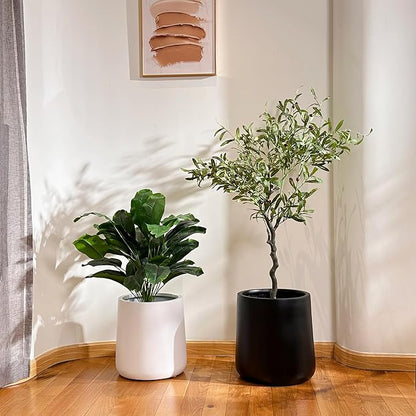 13" H x 12.6" D Conico Fiberstone Round Planter with Drainage Hole, Smooth Finishes, Weather Resistant for Indoor and Outdoor Use, Included 2 Extra Coco Mats (Taupe, 10" Pot Opening)