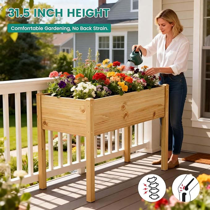 DoCred Raised Garden Bed, 45.7" x 22.8" x 31.5" Large Elevated Wooden Horticulture Planter Box with Wood Legs Standing Growing Bed Planter for Gardening, Balcony, Backyard, Patio