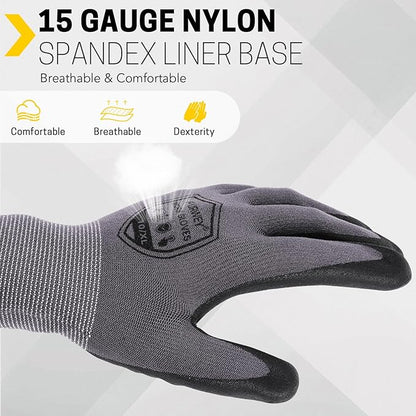 Safety Work Gloves-16/32 Pairs, Micro Foam Nitrile Coated Glove,Seamless Knit Nylon Gloves for Men Women（S-XL