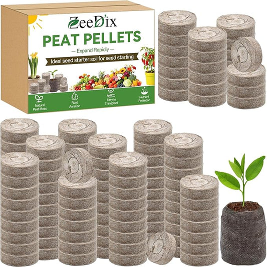 ZeeDix 300 Pcs (30mm) Peat Pellet Fiber Soil Plant Seed Starters - Seed Starter Pellets Pods Compressed Peat Pellets for Grow Herbs, Plant,Flowers and Vegetables