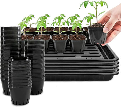 100 Pcs Square Nursery Pots, 5 Pcs Seed Starter Tray, 2.6 inch Nursery Pots with Tray, Plastic Starter Pots for Planting Seeds, Reusable Seed Starting Pots with Drainage Holes (Plastic)