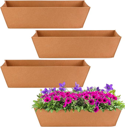 Adnee 4 Pcs 24 Inch Fabric Plant Window Box Liners-Rectangular Non-Woven Planter Basket Liner-Brown Felt Flower Hanging Basket for Outdoor Garden Wall Hanging Planter Flower Vegetables